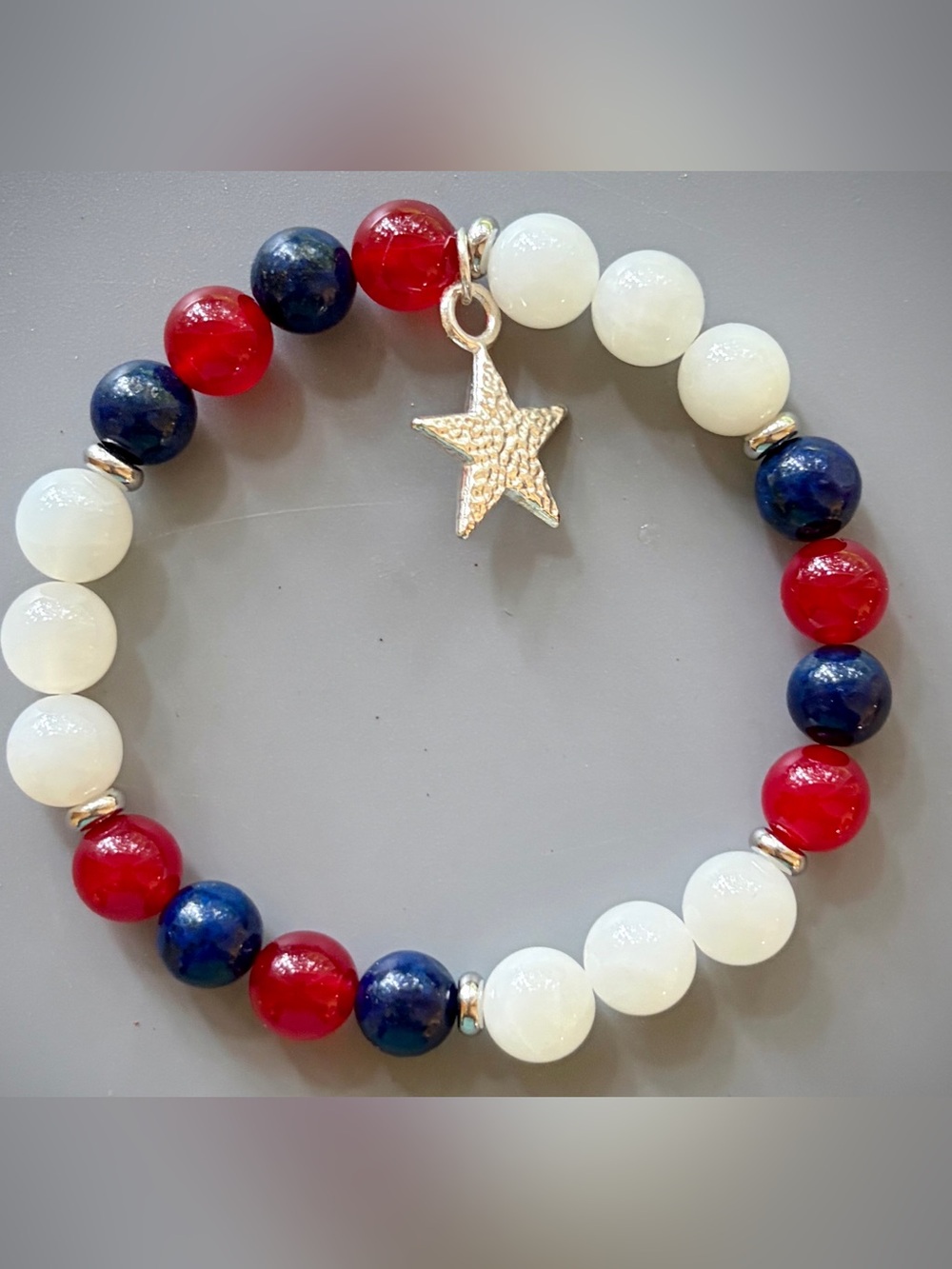 July 4th Handcrafted Bead Bracelet